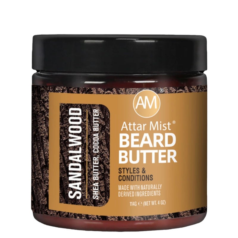 Attar Mist Sandalwood Beard Butter (114g) â€“ Deep Conditioner with Real Sandalwood Oil & Shea Butter â€“ Strengthens Hair with Wheat Protein â€“ Leave-In Styling Cream